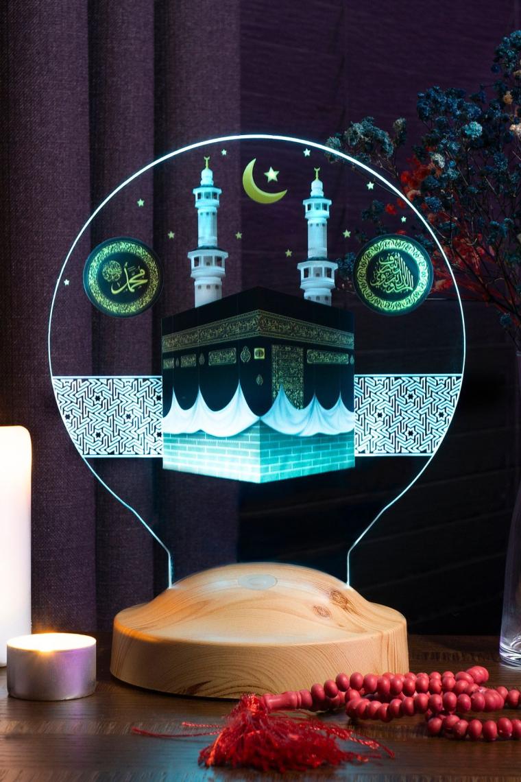 Kabe Resimli LED Lamba - İsme Özel Dini Hediye ve Manevi Dekorasyon, Anneye, Kayınvalideye, Babaya Işıklı Ramazan Süsü