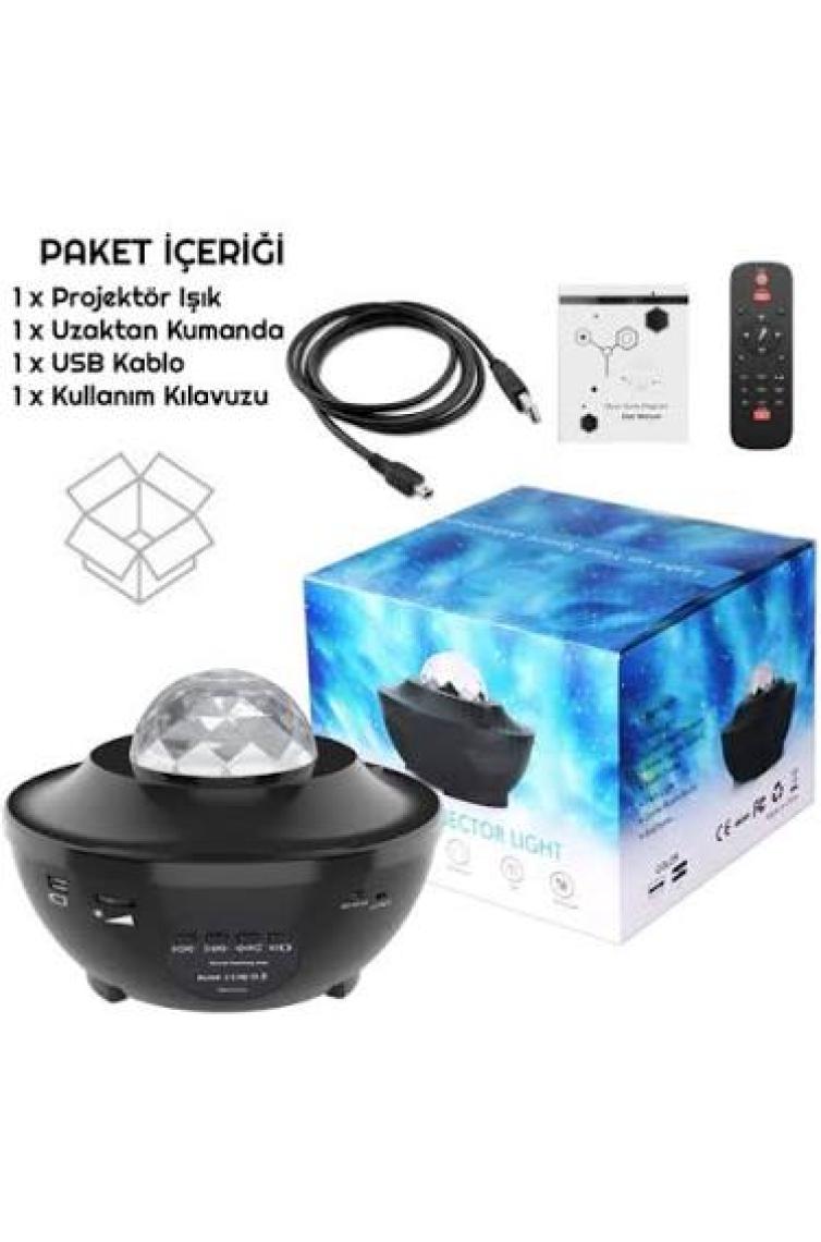 Triline LED Yıldız Bluetooth USB Projektör Okyanus Dalgası Gece Lambası