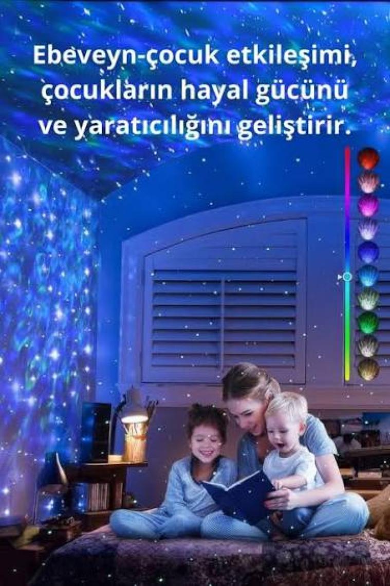 Triline LED Yıldız Bluetooth USB Projektör Okyanus Dalgası Gece Lambası