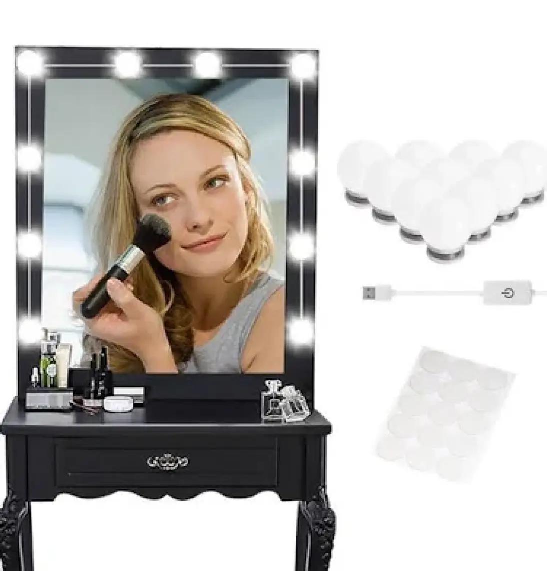 Hediye Filesi Nostalji Hollywood Tarzı 10'lu Makyaj Aynası Lambası Beyaz LED Işıklı Lamba USB