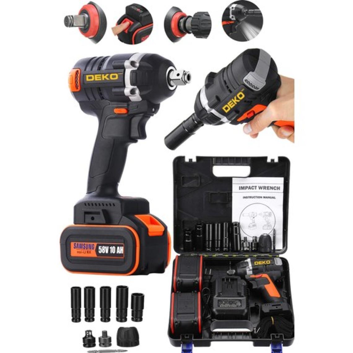 Deko DK5810TS 58V 10AH Kömürsüz Motor Darbeli Çift Vuruş Bijon Somun Sökme Makinesi Matkap Seti 520NM