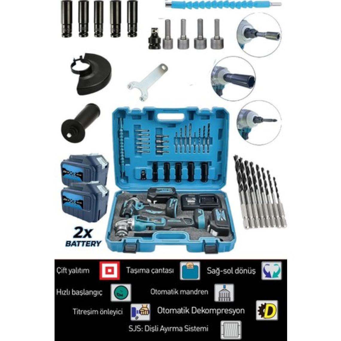 Lieber German Full Set 256 Vf 20 Ah Kömürsüz Motor Akülü Şarjlı Taşlama ve Bijon Somun Sökme Sıkma Makinası