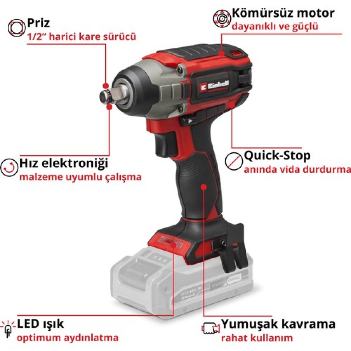 Einhell Akülü Darbeli Somun Sıkma IMPAXXO 18/230 Power X-Change (Li-Ion, 18 V, 230 Nm, Kömürsüz Motor, Akü ve Şarj Cihazı Dahil Değildir) - 4510080