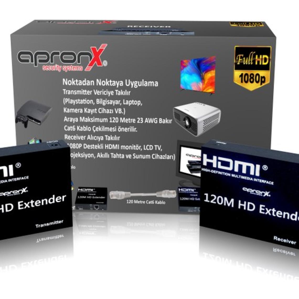 Apronx APX-120M-B CAT5E/CAT6 120M Fullhd 1080P 3D HDMI Extender HDMI Menzil Genişletme Arttırma Uzatma