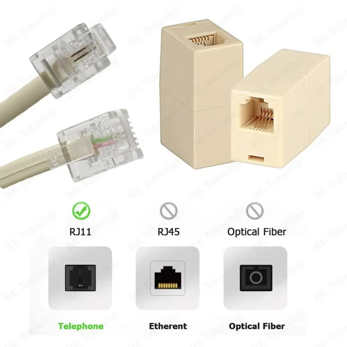 RJ11 6P4C Dişi Dişi Adaptör Telefon Kablosu Uzatma Aparatı