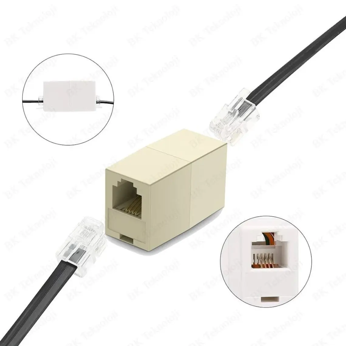RJ11 6P4C Dişi Dişi Adaptör Telefon Kablosu Uzatma Aparatı