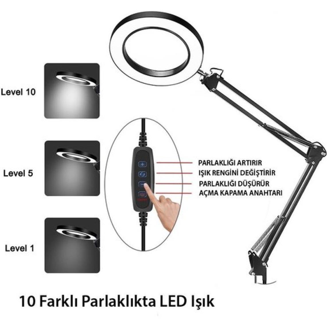 Exeo Masa Üstü Ayarlanabilir LED Işık 5x Mercekli Büyüteç Lamba