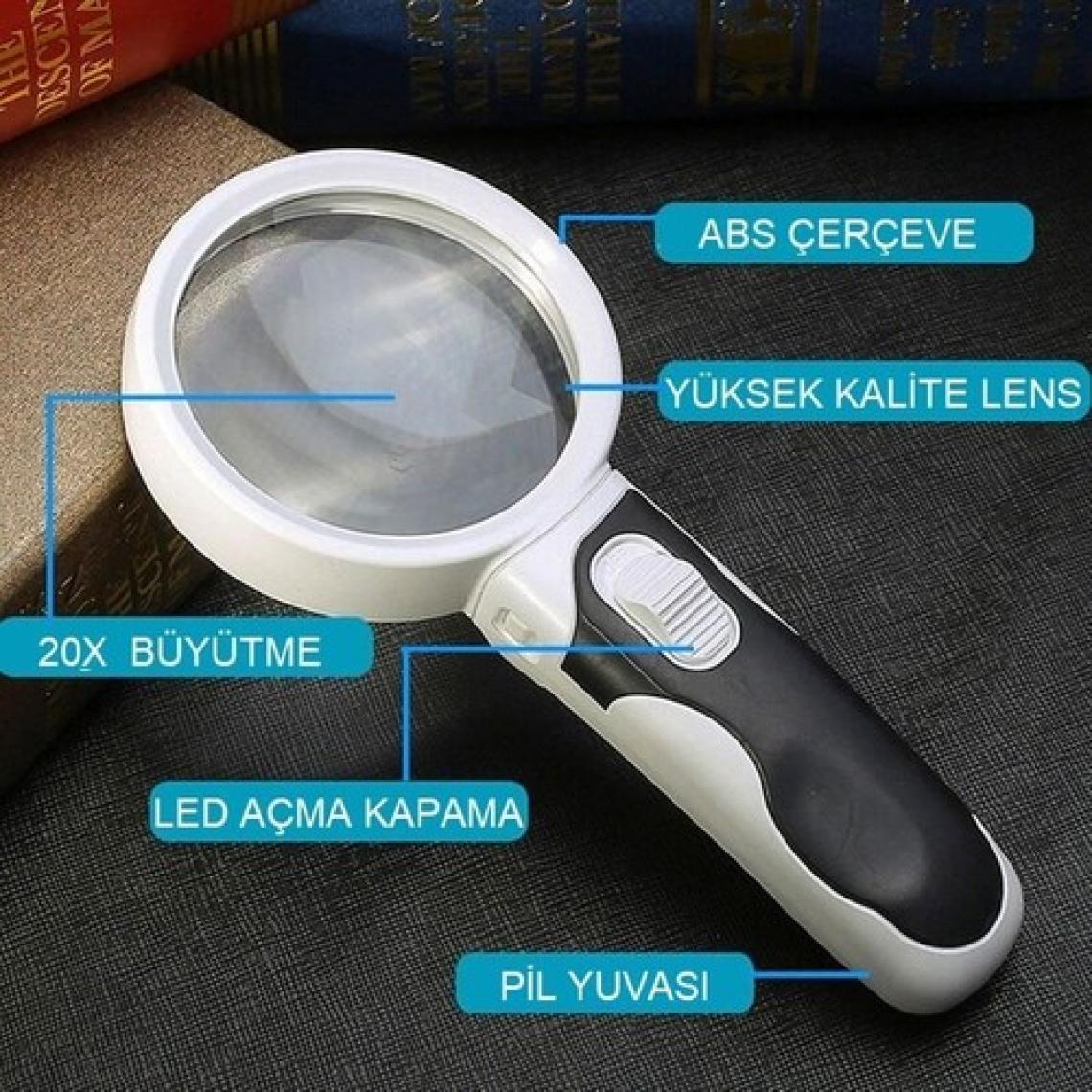 Upway 20X Optik Büyüteç LED Işık Aydınlatma Çift Katmanlı 80MM Lens Çapı
