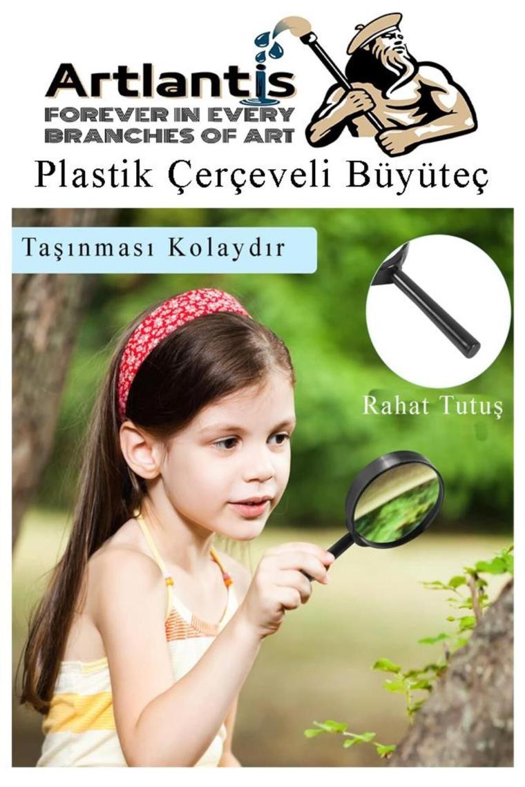 Büyüteç 40 mm 1 Adet 5x Plastik Sap Çerçeveli Büyüteç Merçek Okul Büro Ofis
