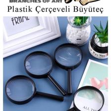 Büyüteç 40 mm 1 Adet 5x Plastik Sap Çerçeveli Büyüteç Merçek Okul Büro Ofis