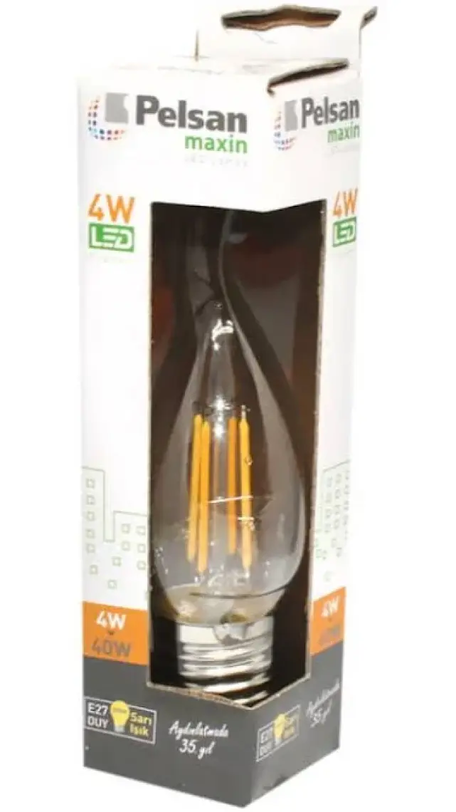 Pelsan Maxin 4W Buji Filament Led Ampul E27 3000K