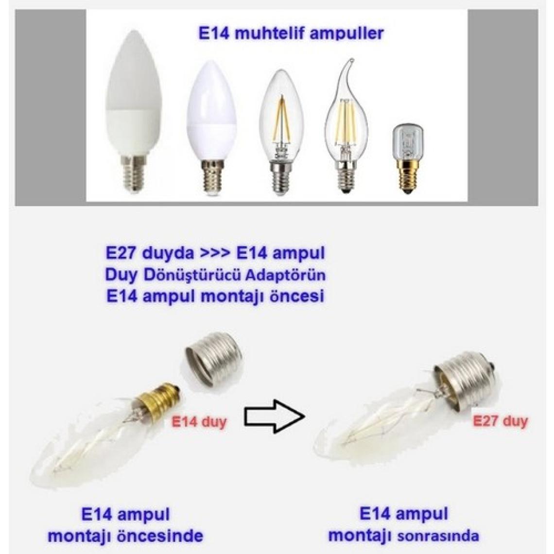 Detay Kablo E27 To E14 Duy Dönüştürücü Adaptör (E27 Duyda E14 Ampul) (Metal)