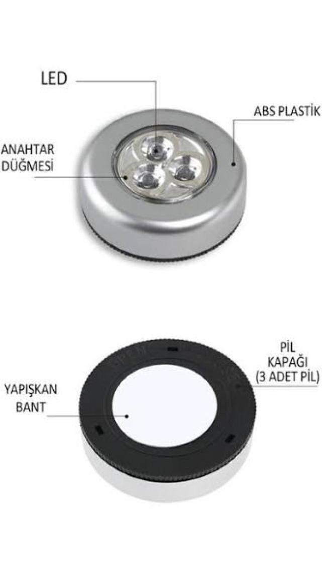 ACR Kablosuz Spot Pilli Dokunmatik LED Lamba 3 Ledli Dolap Lambası