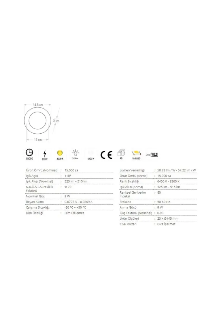 Cata Ct 5146 Panel Led Spot Armatür Sarı Renk