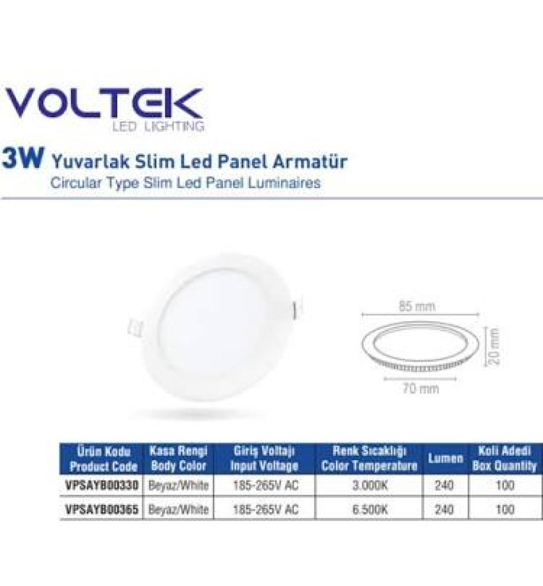 Voltek  12 Watt 5” Yuvarlak Slim LED Panel Armatür Beyaz 6500 K