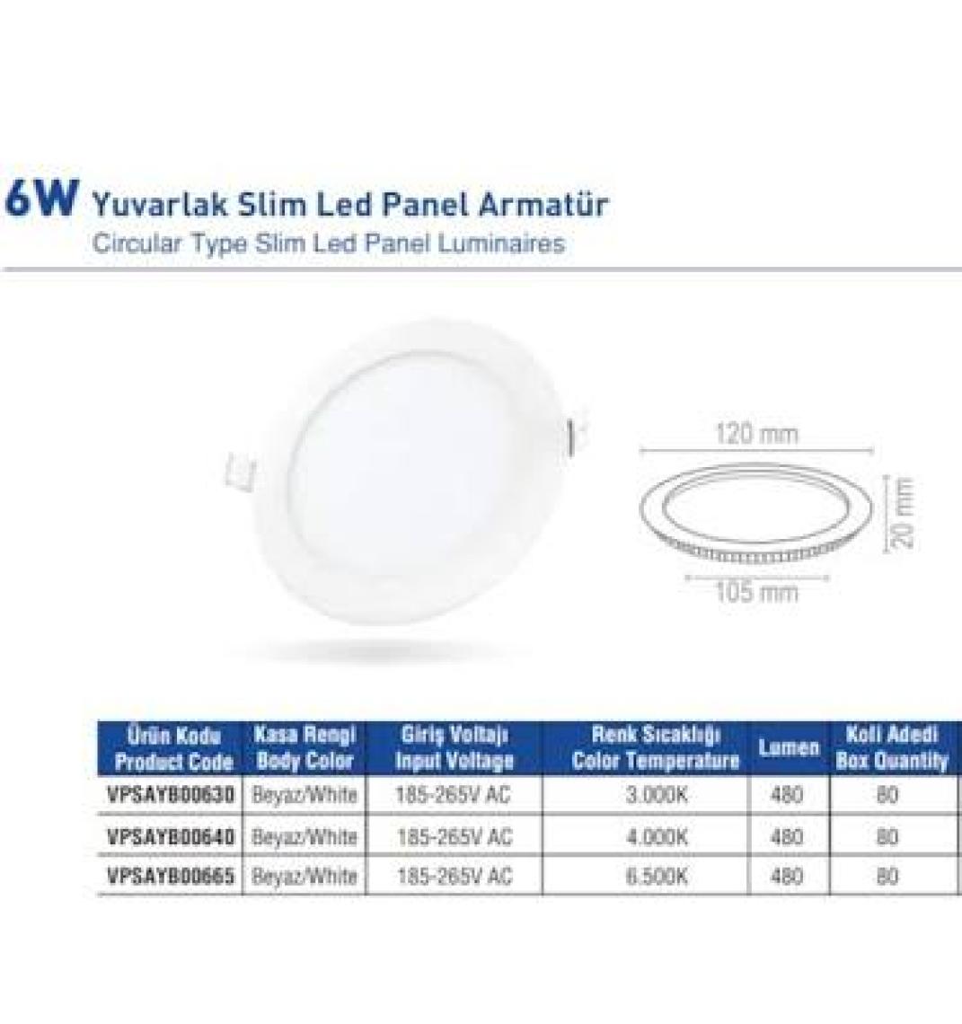 Voltek  12 Watt 5” Yuvarlak Slim LED Panel Armatür Beyaz 6500 K