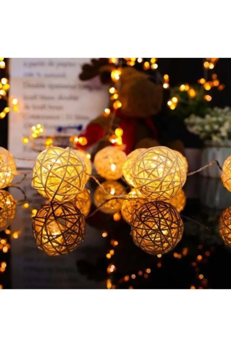 Orbus Rattan Top LED Işık - 10 Adet Örgü Işık Topu Pilli 1.5metre