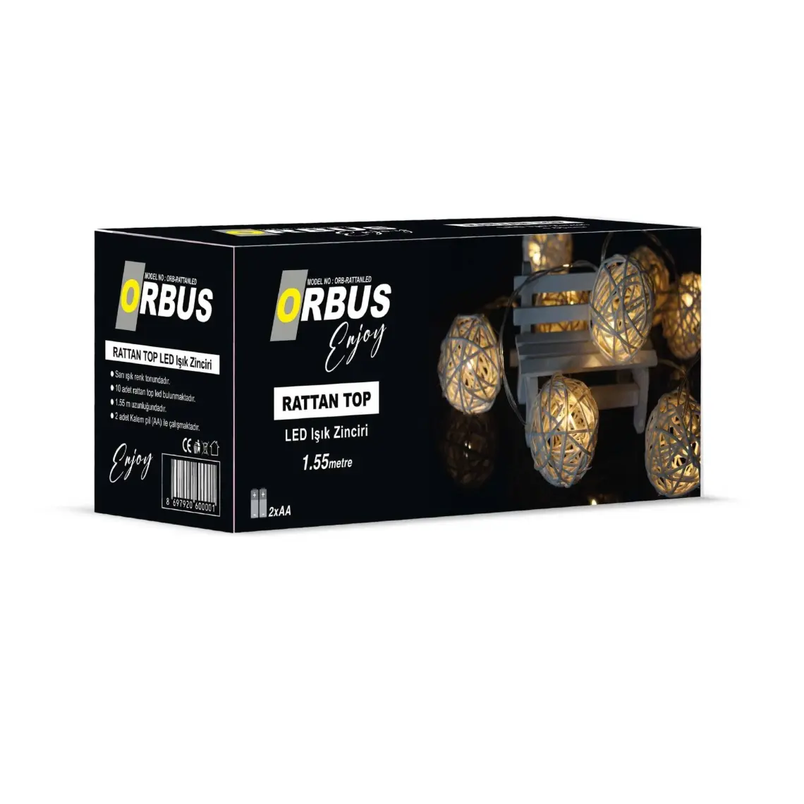 Orbus Rattan Top LED Işık - 10 Adet Örgü Işık Topu Pilli 1.5metre