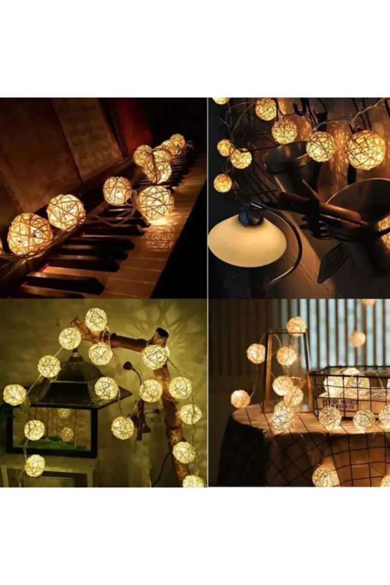 Orbus Rattan Top LED Işık - 10 Adet Örgü Işık Topu Pilli 1.5metre