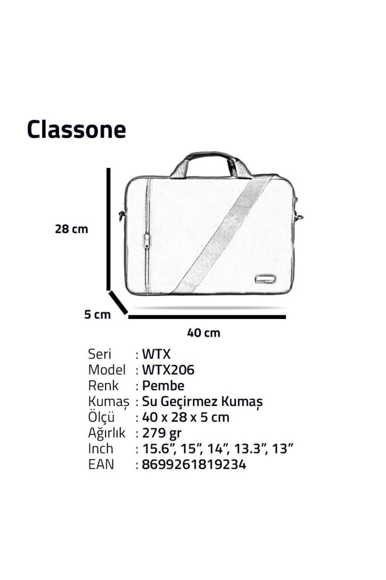 Wtx206 Wtxpro Serisi Su Geçirmez Kumaş 15.6 Inch Macbook, Laptop , Notebook El Çantası- Pembe