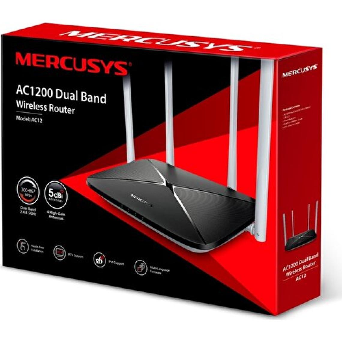 Mercusys AC12 AC 1200 Mbps Wireless 2.4G 5G Çift Bant 4 Antenli  4 Portlu-Sinyal Aktarıcı Güçlendirici-Access Point- Router