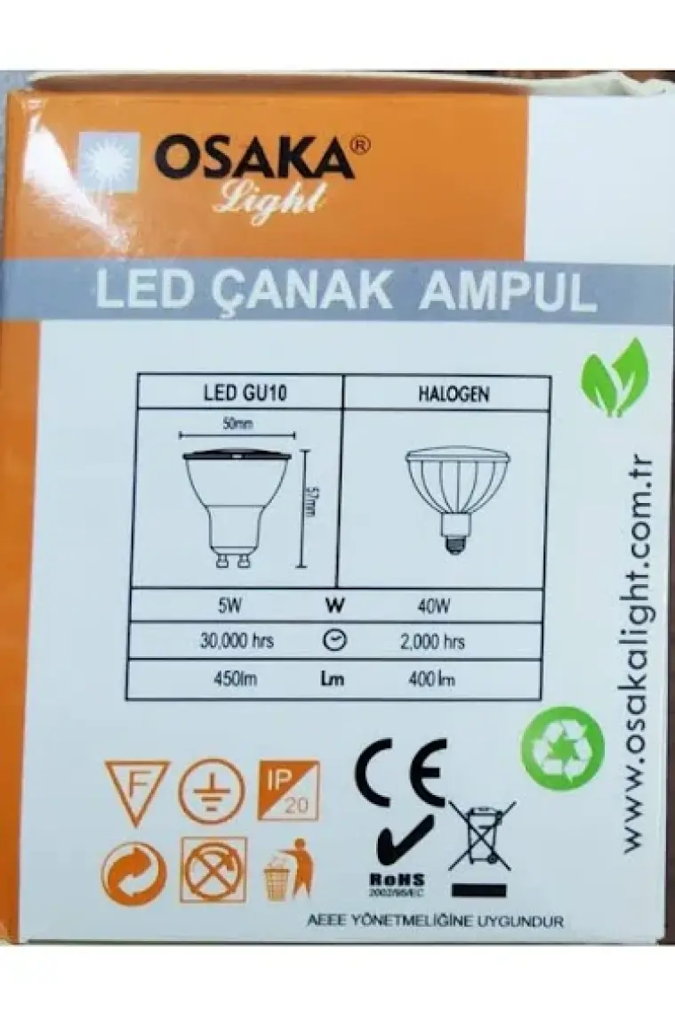 Led Çanak 220V 5W   40W   450 Lümen Gu 10 Günışığı  Sarı 3000Kelvin