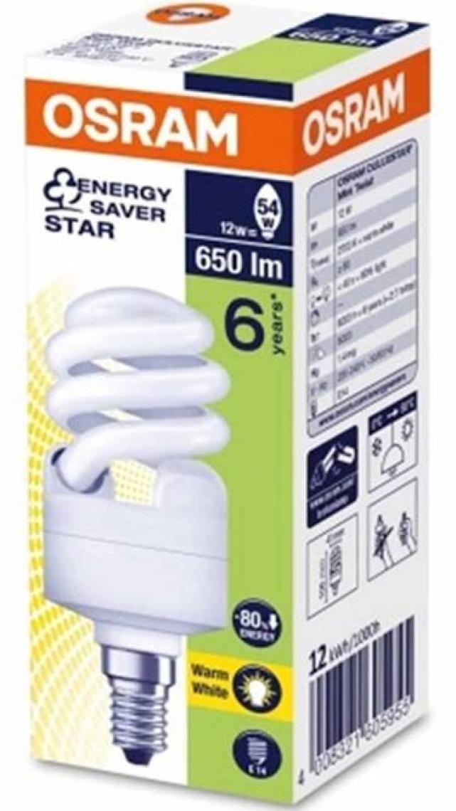 Osram 12W E14 Tasarruflu  Warm White-Sarı