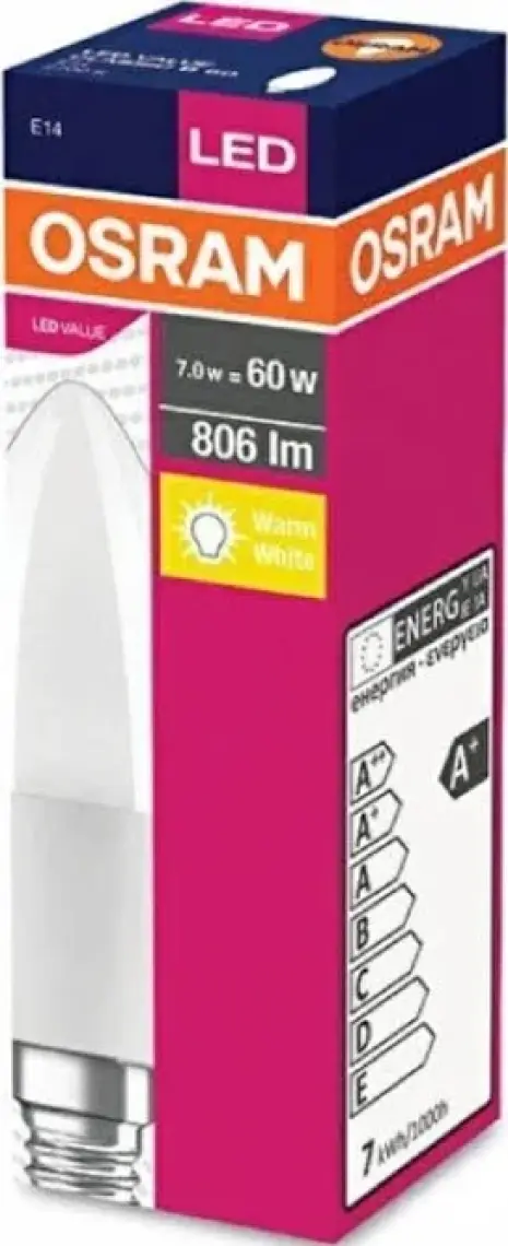 Osram Led Value 7W Sarı Işık E-14 806lm Ampul