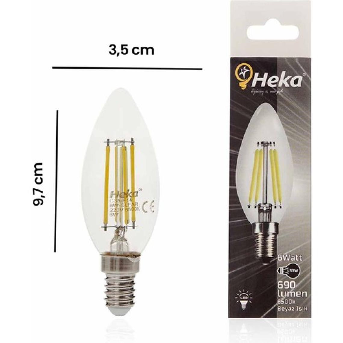 Heka C35 6W 690LM E14 Düz Uç Ampul - 6500K Beyaz Işık