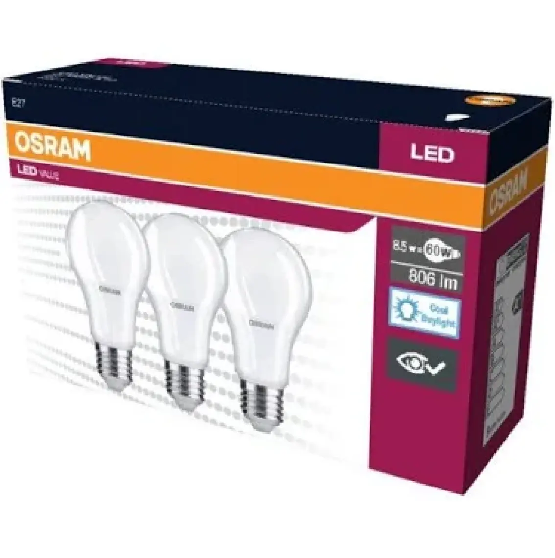 Osram Led Value 8,5W Beyaz Işık E-27 806lm Ampul 3 lü Paket