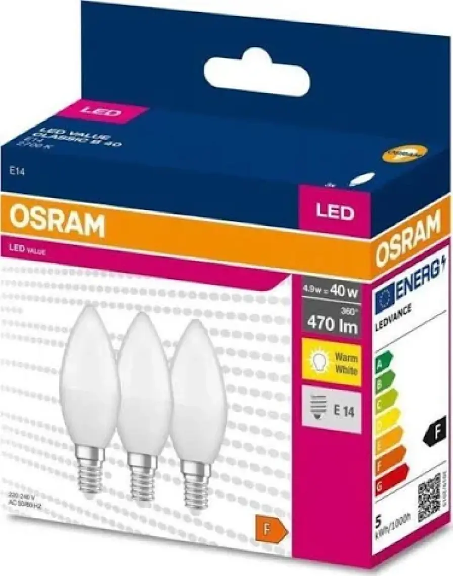 Osram LED Value 5W 470 Lümen E14 Mum Sarı Işık Ampul 3 Lü Paket