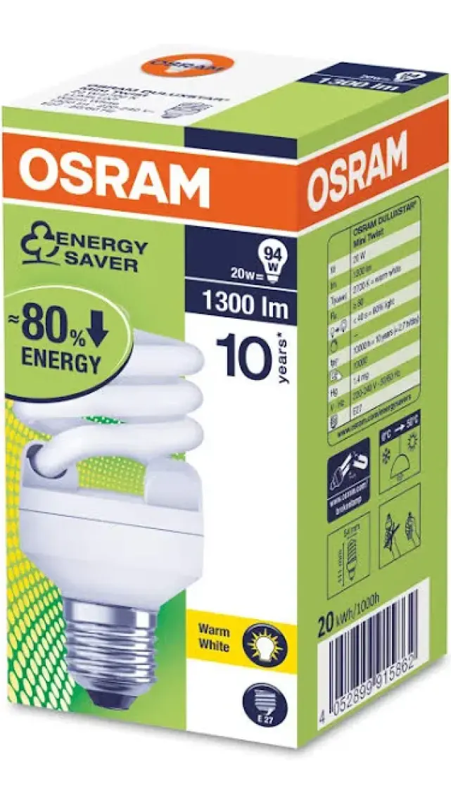 Osram Duluxstar Mini Twist 20W/827 E27 - Spiral Lamba- Sarı Işık