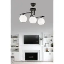 Fer Avize Fuji Modern Dekoratif Siyah Renk Beyaz Camlı Salon - Mutfak - Yatak Odası 3 Lü Avize