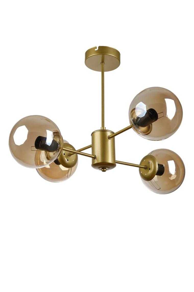 Woodhub Seul Modern Tasarım Salon Yemek Odası Mutfak Eskitme Renk Bal Camlı Sarkıt 4 Lü Avize