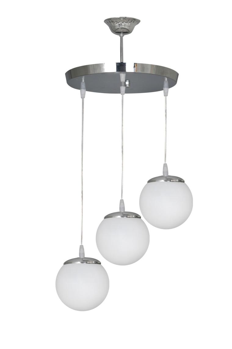 Woodhub 3 Sarkıt Tepsi Gümüş 3'lü Beyaz Camlı Avize Modern E27 Beyaz Metal
