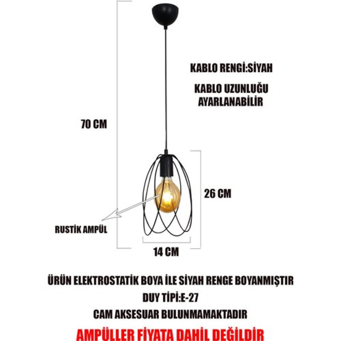 Taşcan Aydınlatma Sira Telli Tekli Siyah Sarkıt Avize Camsız