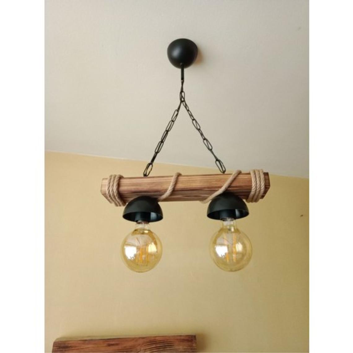 Woodhub Vintage, Otantik 2li Ahşap, Rustik Avize E27 Duylu