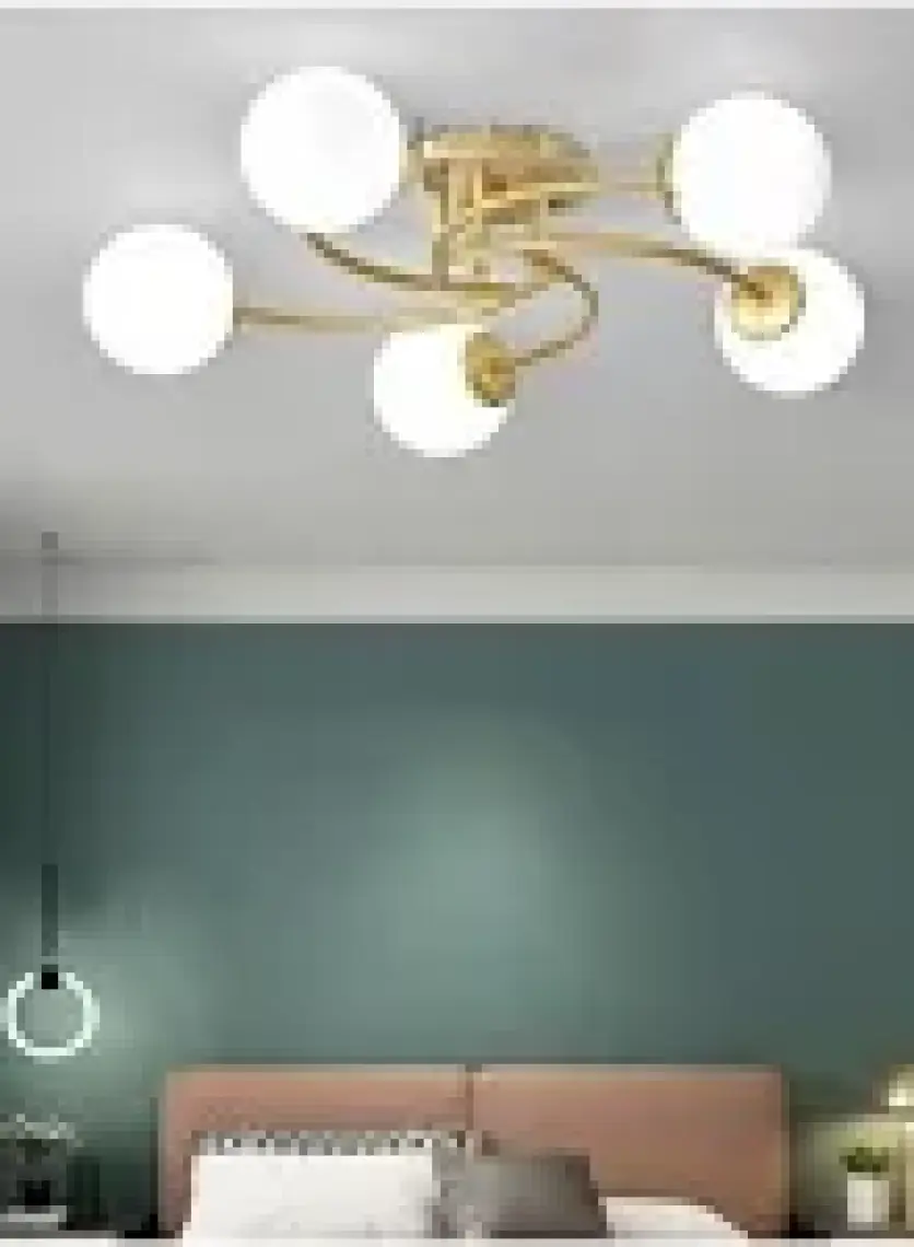 Lambadar Luxury Model Plafonyer Beşli Gold Modern Beyaz Camlı Avize