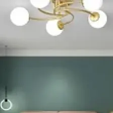 Lambadar Luxury Model Plafonyer Beşli Gold Modern Beyaz Camlı Avize