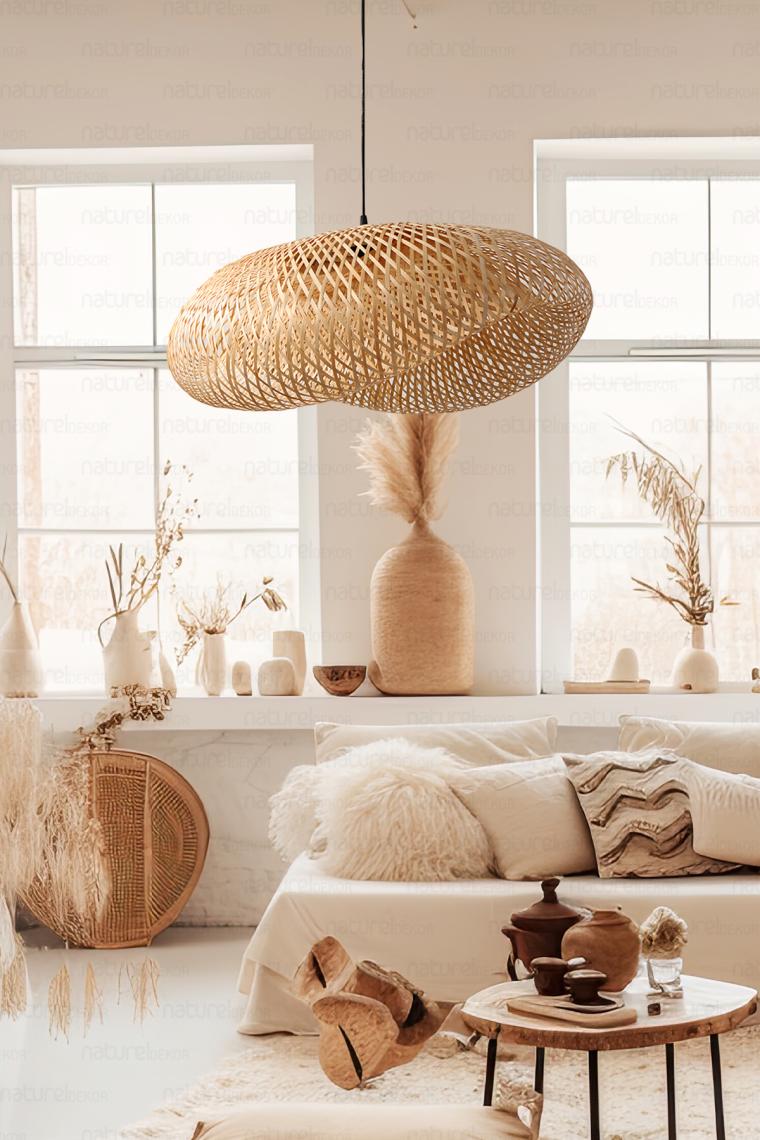 Woodhub Bambu Elips Sarkıt Avize Lamba 80 cm  - Iskandinav, Modern, Bohem, Rattan Aydınlatma