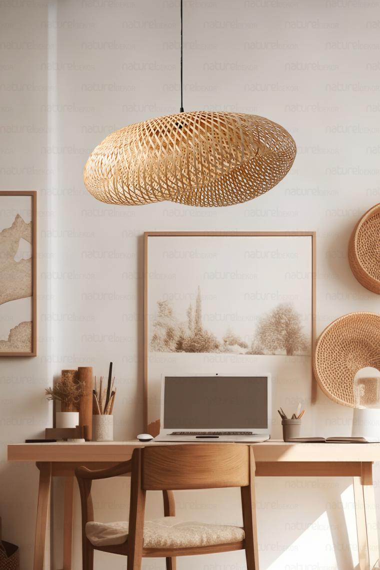 Woodhub Bambu Elips Sarkıt Avize Lamba 80 cm  - Iskandinav, Modern, Bohem, Rattan Aydınlatma
