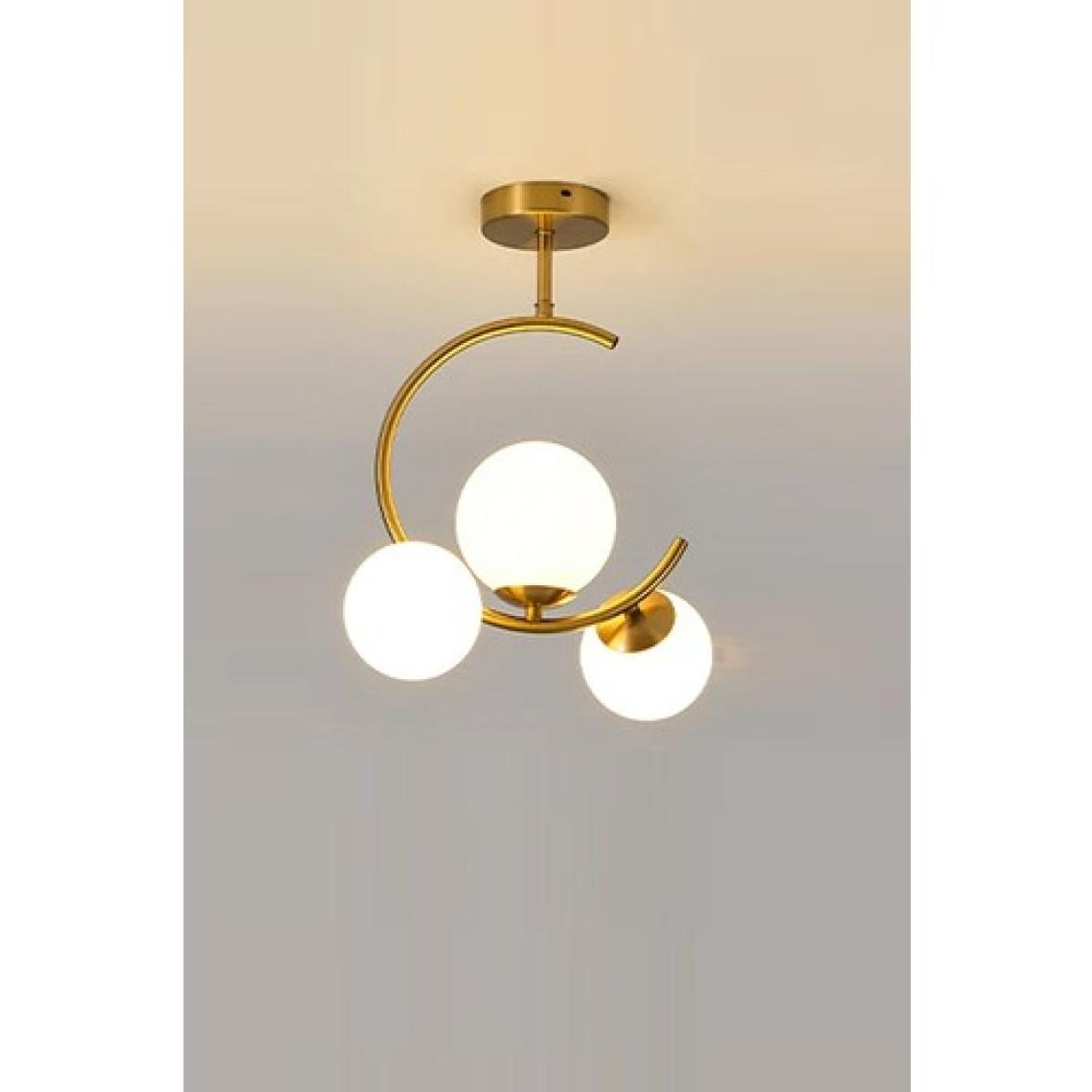 Lambadar Hilal C Model Modern Spor Glop Beyaz Camlı Gold 3lü Plafonyer Avize