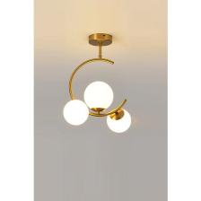 Lambadar Hilal C Model Modern Spor Glop Beyaz Camlı Gold 3lü Plafonyer Avize
