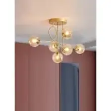 Taşcan Aydınlatma Evan 6 Lı Gold  Bal Camlı Plafonyer Avize