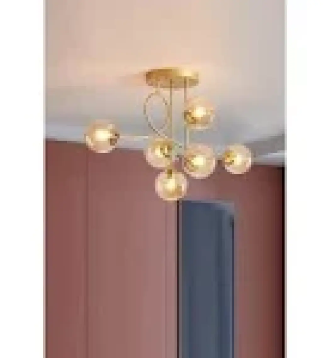 Taşcan Aydınlatma Evan 6 Lı Gold  Bal Camlı Plafonyer Avize