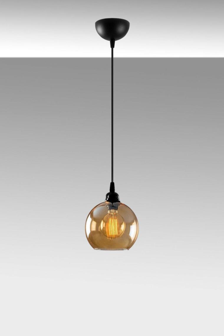 Woodhub Mutfak Opvik Salon - Mutfak - Yatak Odası Siyah Renk Bal Rengi Camlı Sarkıt Tekli Avize (15CM Çap)