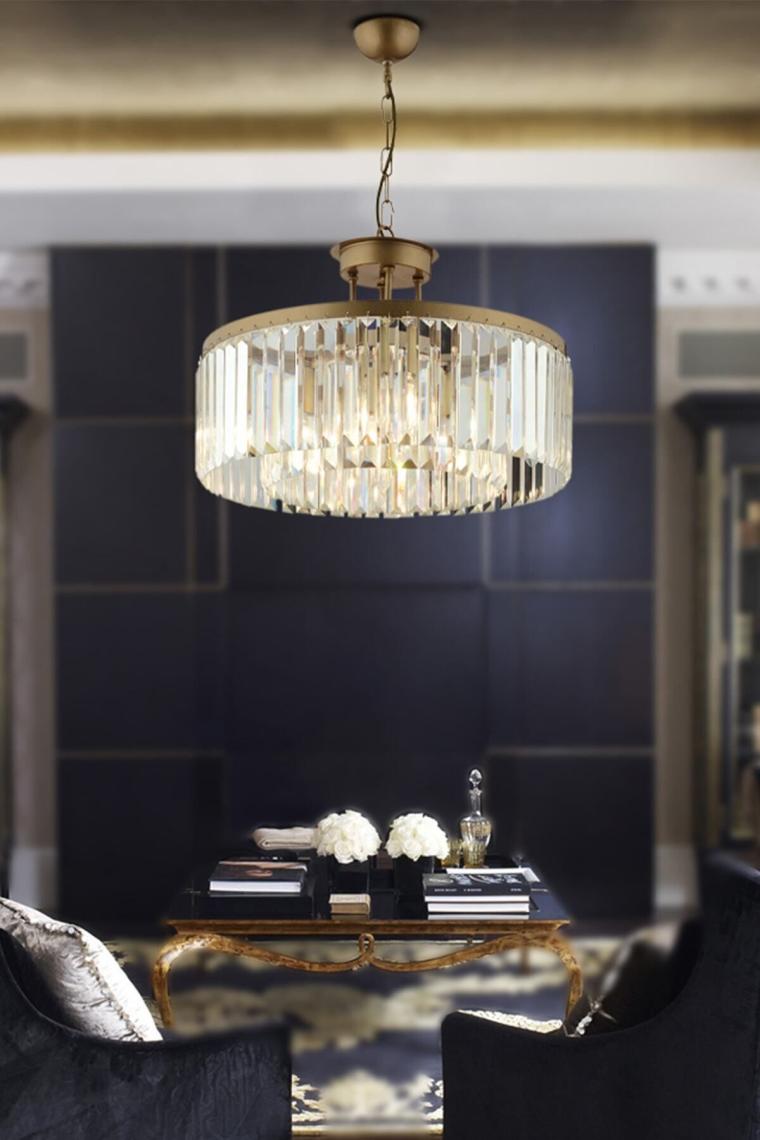 Kanvas 45'Lik Eskitme Kristalli Taşlı Modern Tasarım Kristal Salon Avize