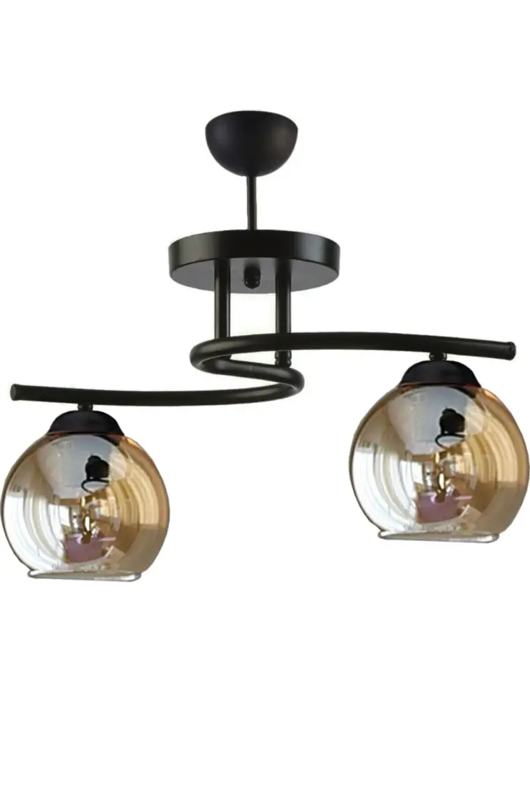 Fer Avize  Fuji Modern Dekoratif Siyah Renk Bal Camlı 2'li Avize
