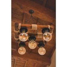 Woodhub Doğal Ahşap El Işçiliği Halatlı 5 Li Salon Avize