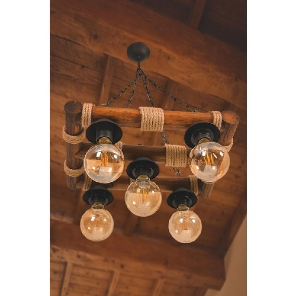 Woodhub Doğal Ahşap El Işçiliği Halatlı 5 Li Salon Avize